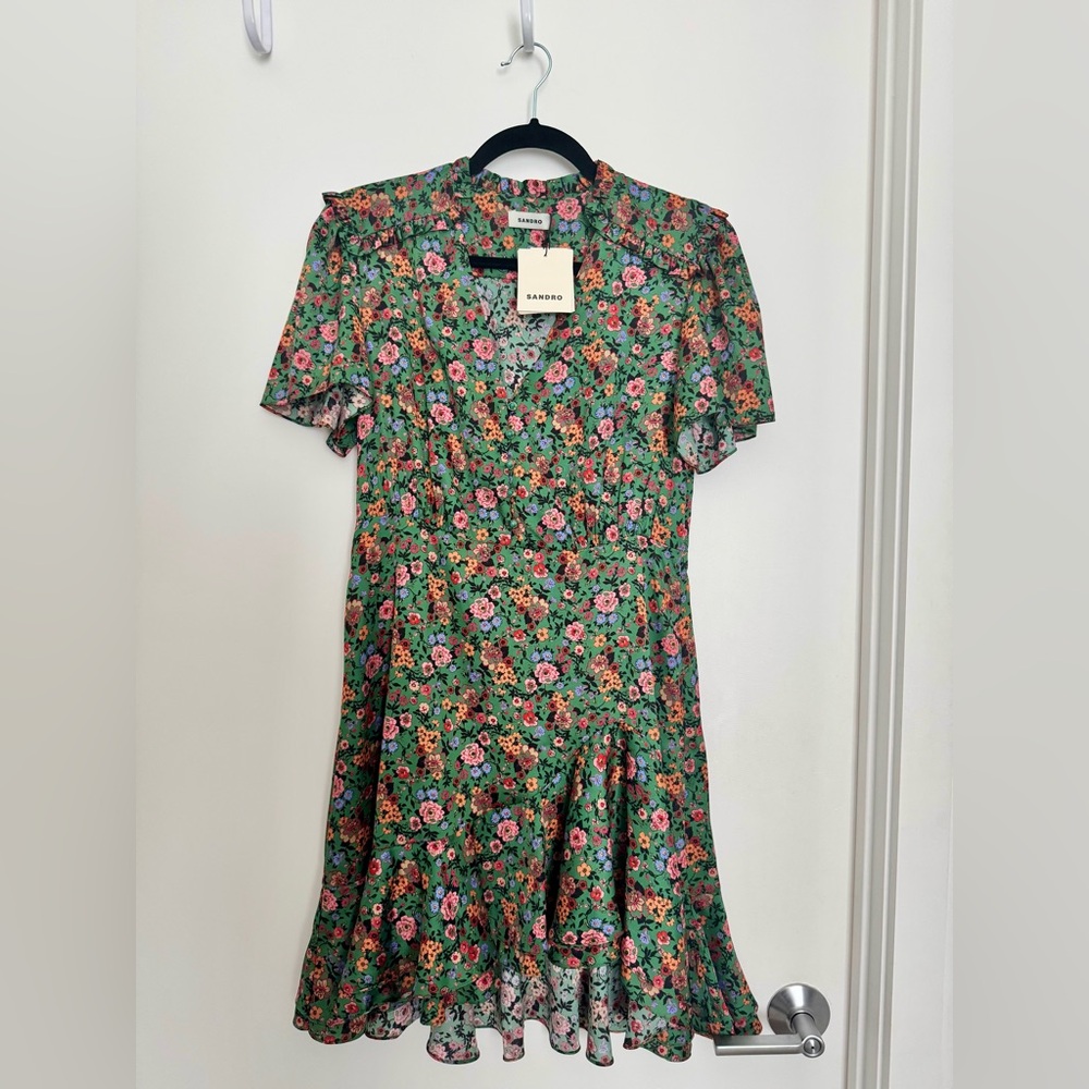 Sandro Green Ruffled Wrap Midi Dress